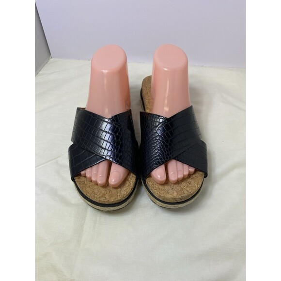 ADRIENNE VITTADINI SPORT POMMERY FAUX LEATHER WOMEN’S SANDALS Size 9 Black - Picture 7 of 9